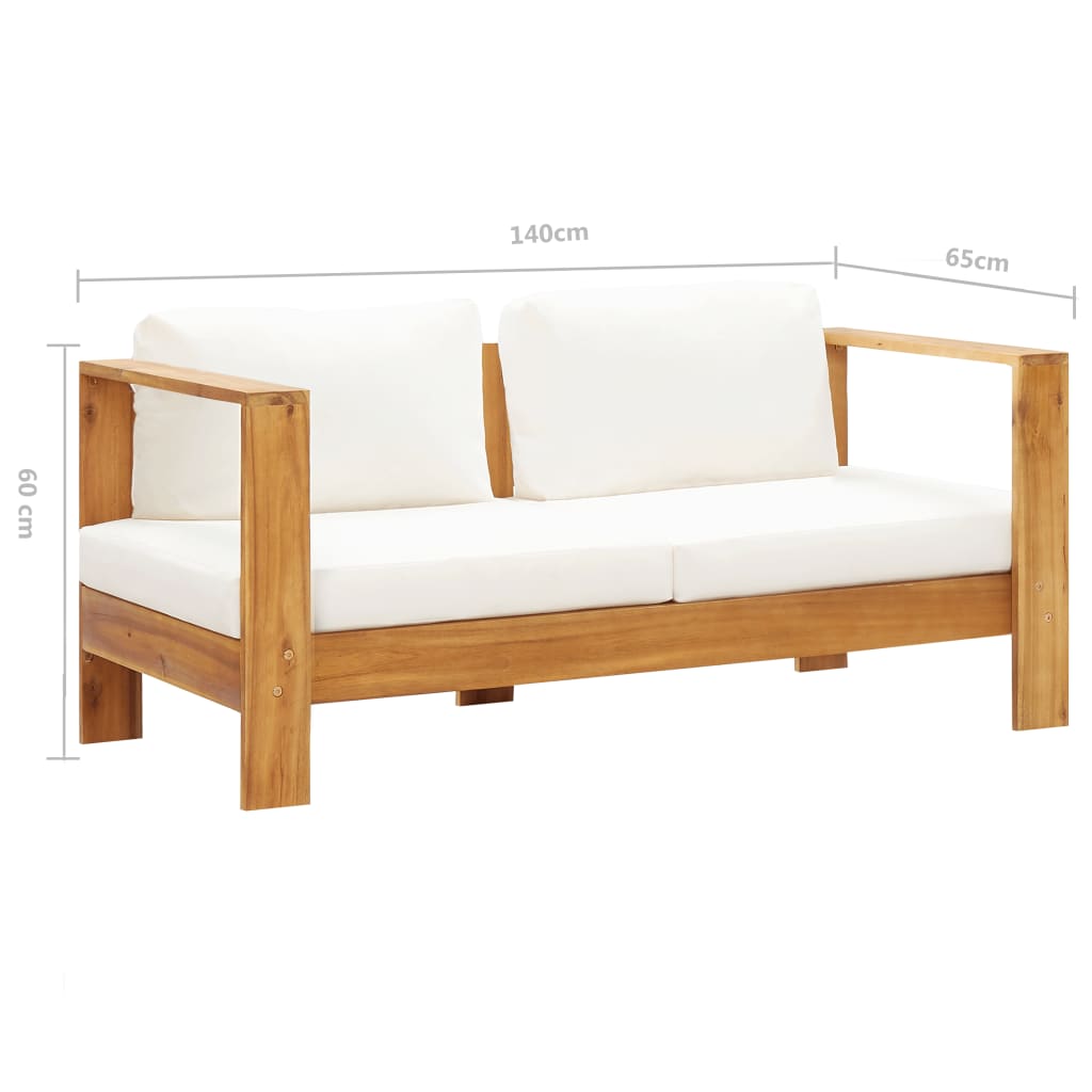 vidaXL Patio Sofa with Cushion 55.1" Solid Acacia Wood Cream White-5