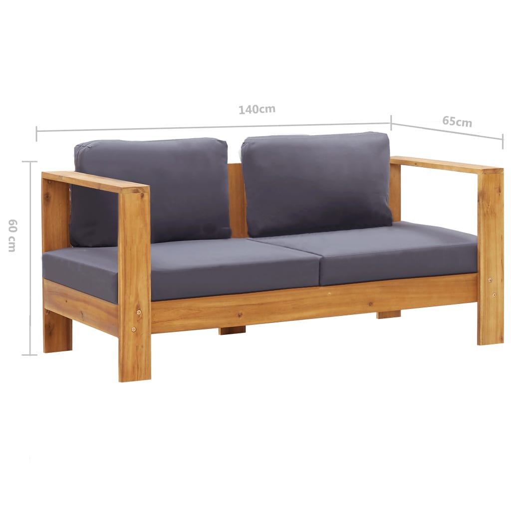 vidaXL Patio Sofa Bench with Cushions 55.1" Solid Acacia Wood Gray-5