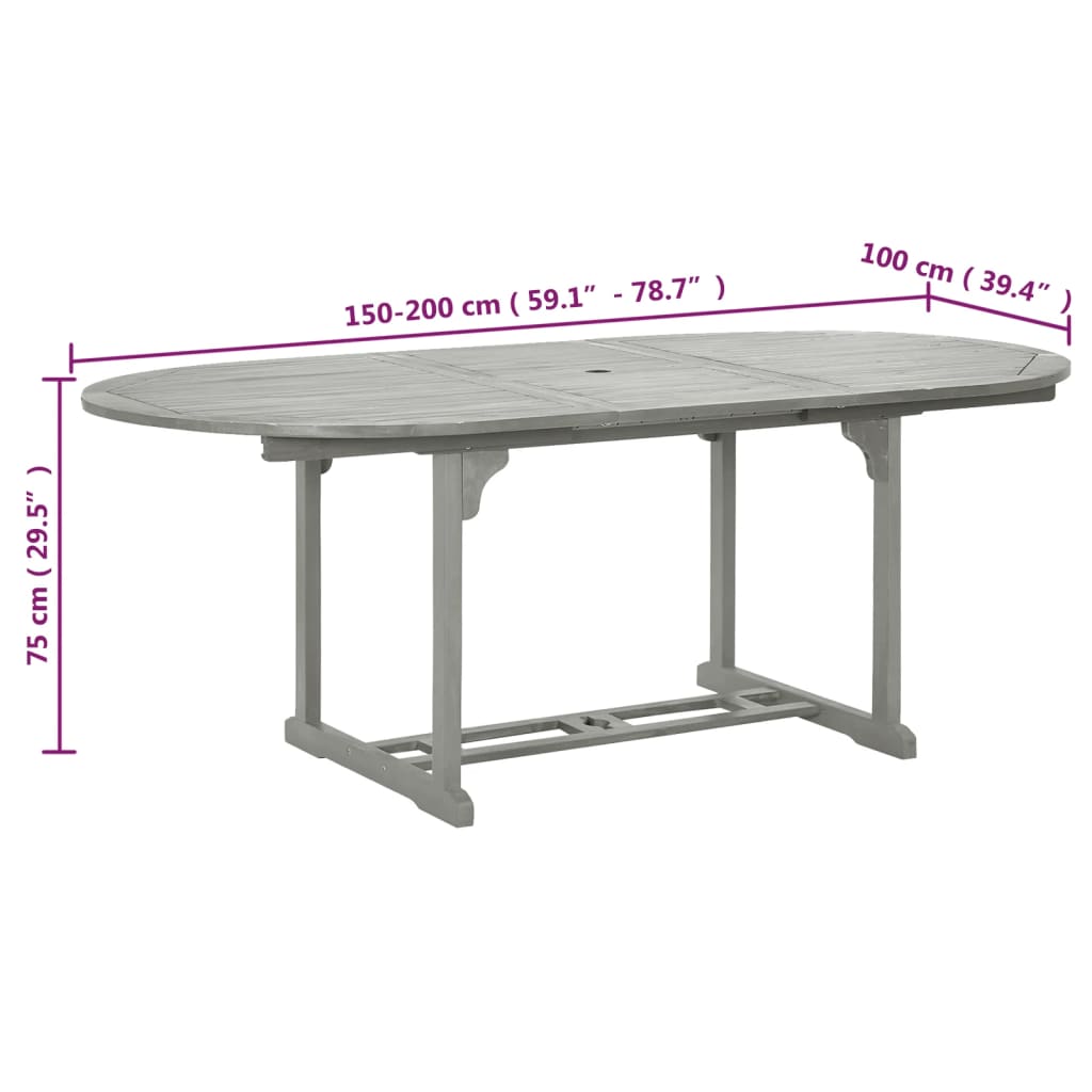 vidaXL Patio Table Gray 78.7" x 39.4" x 29.5" Solid Acacia Wood-0