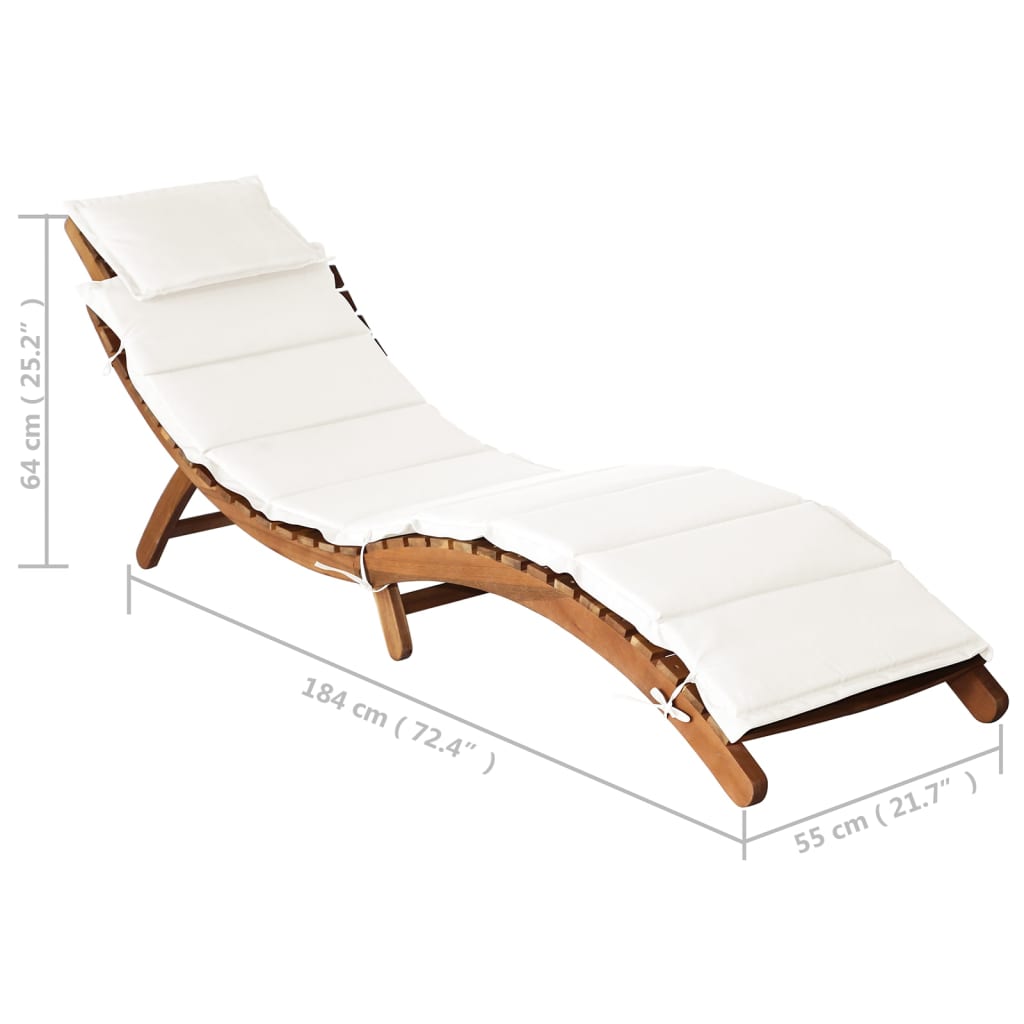 vidaXL Patio Lounge Chair Outdoor Sunbed Folding Sunlounger Solid Acacia Wood-35