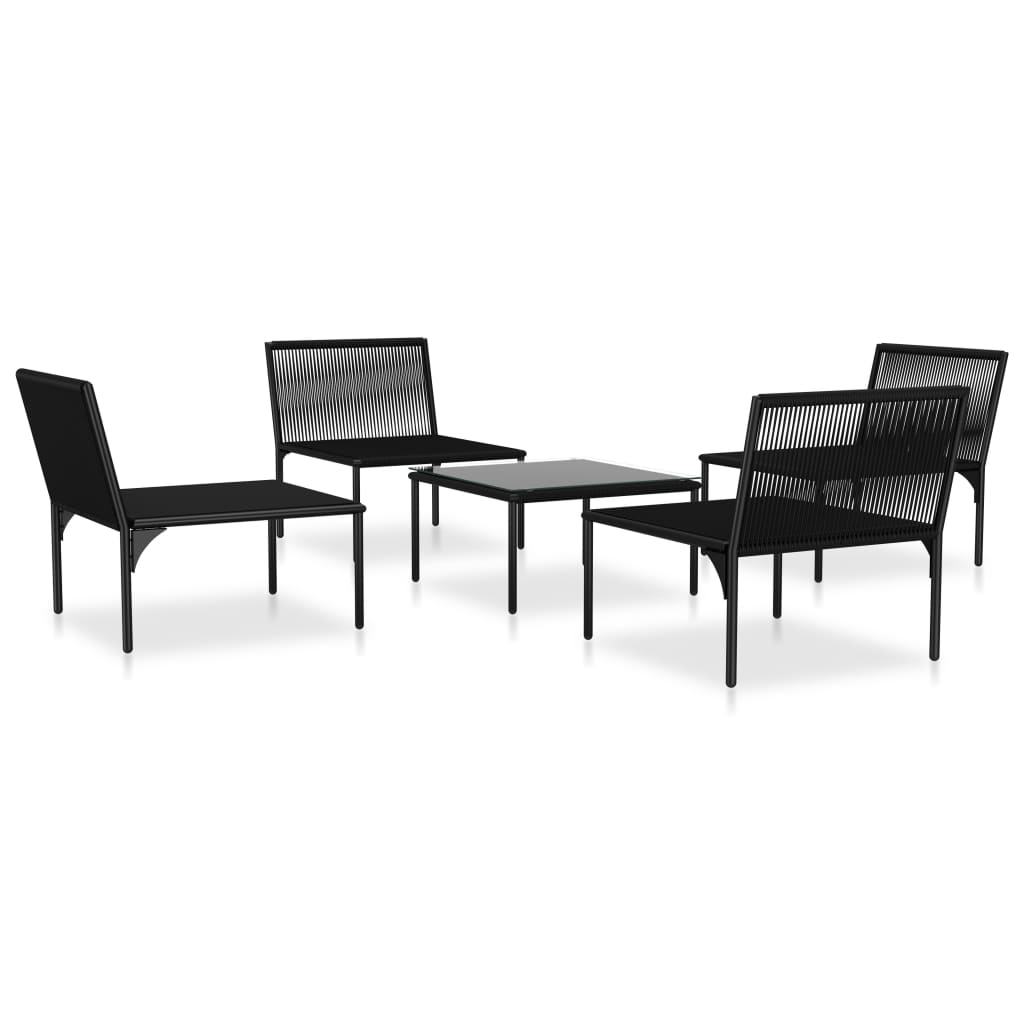 vidaXL 5 Piece Patio Lounge Set with Cushions Black PVC-2