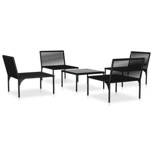 vidaXL 5 Piece Patio Lounge Set with Cushions Black PVC-2