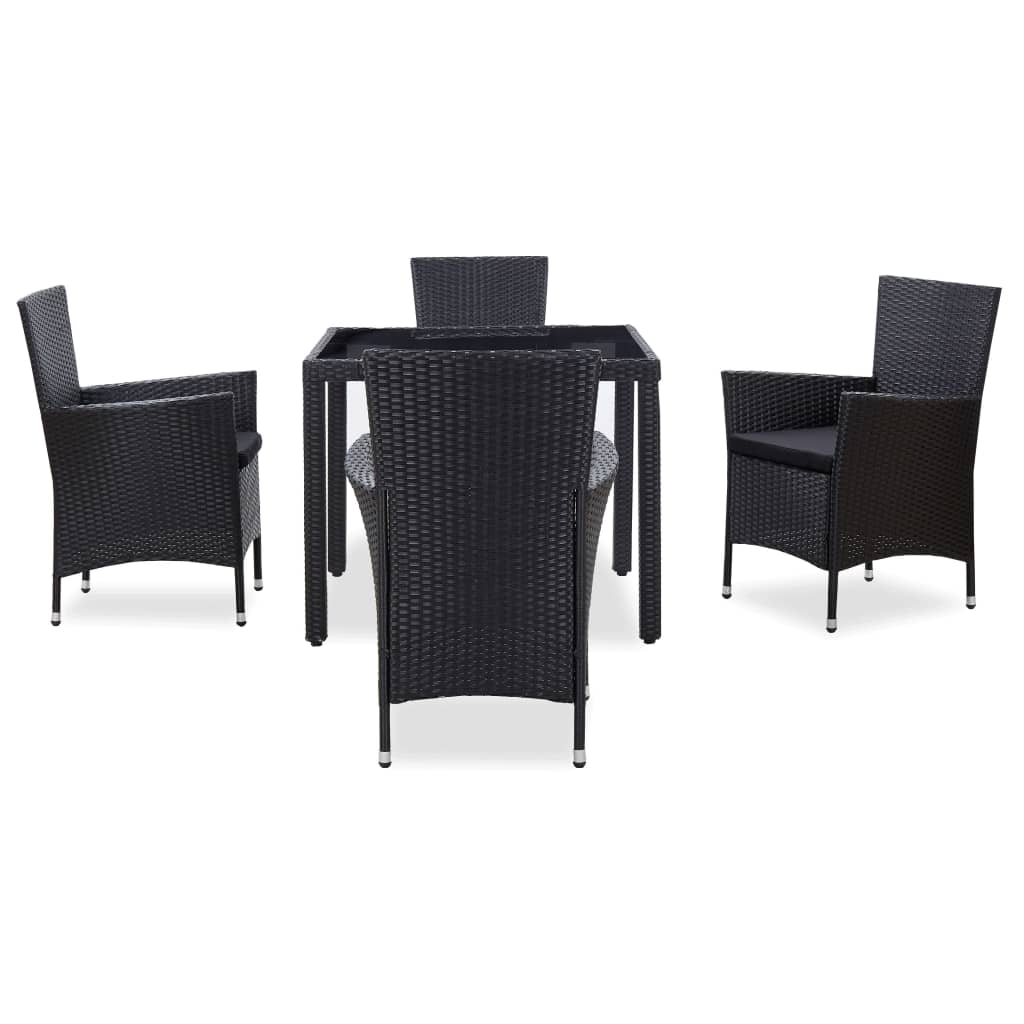 vidaXL Patio Dining Set Outdoor Dining Table and Chairs Poly Rattan Black-51