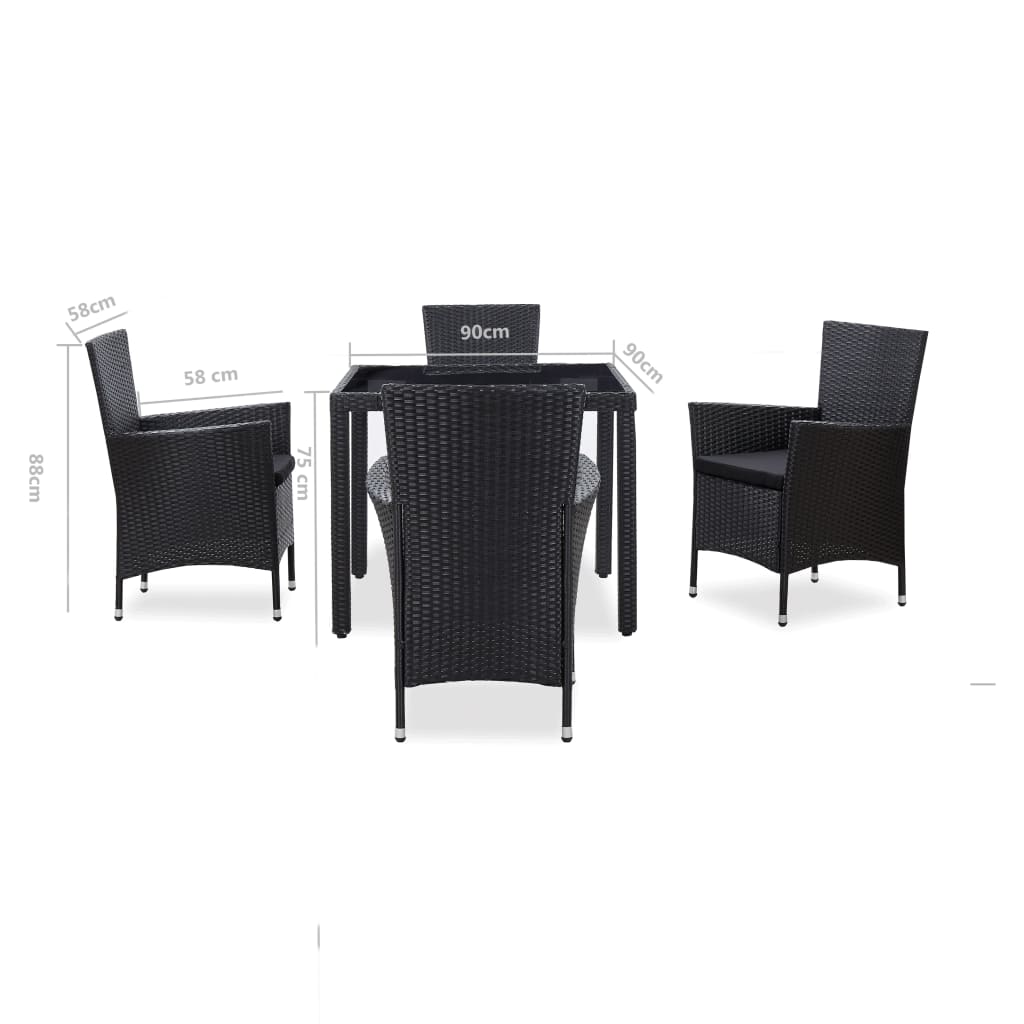 vidaXL Patio Dining Set Outdoor Dining Table and Chairs Poly Rattan Black-50