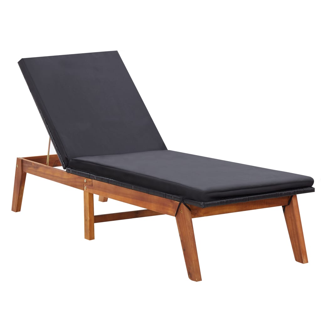 vidaXL Sun Lounger with Cushion Poly Rattan and Solid Acacia Wood-0