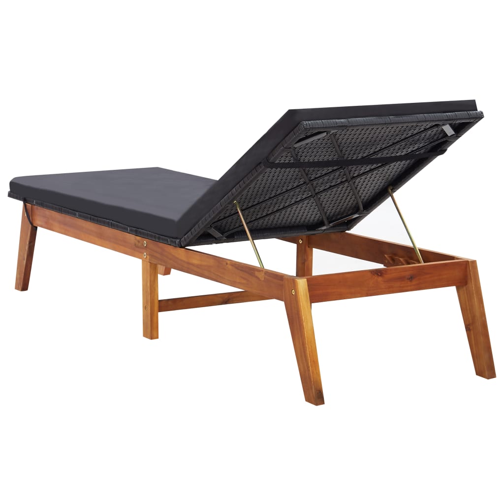 vidaXL Sun Lounger with Cushion Poly Rattan and Solid Acacia Wood-3