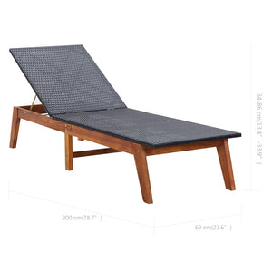 vidaXL Sun Lounger with Cushion Poly Rattan and Solid Acacia Wood-5