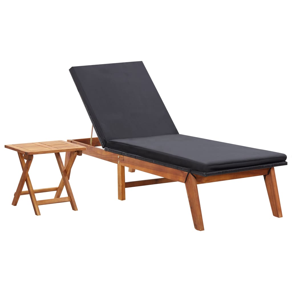 vidaXL Sun Lounger with Table Poly Rattan and Solid Acacia Wood-0