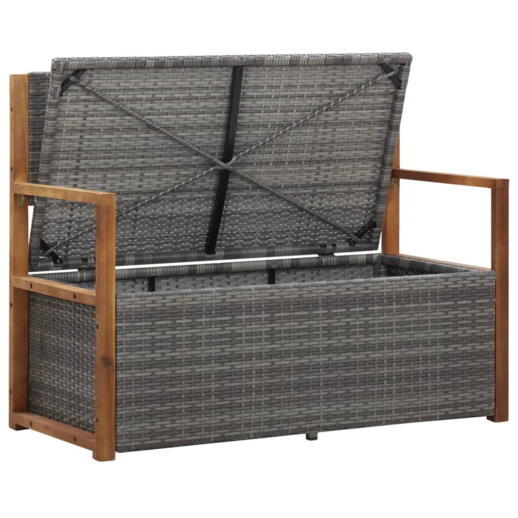 vidaXL Storage Bench Outdoor Patio Bench Poly Rattan and Solid Wood Acacia-2