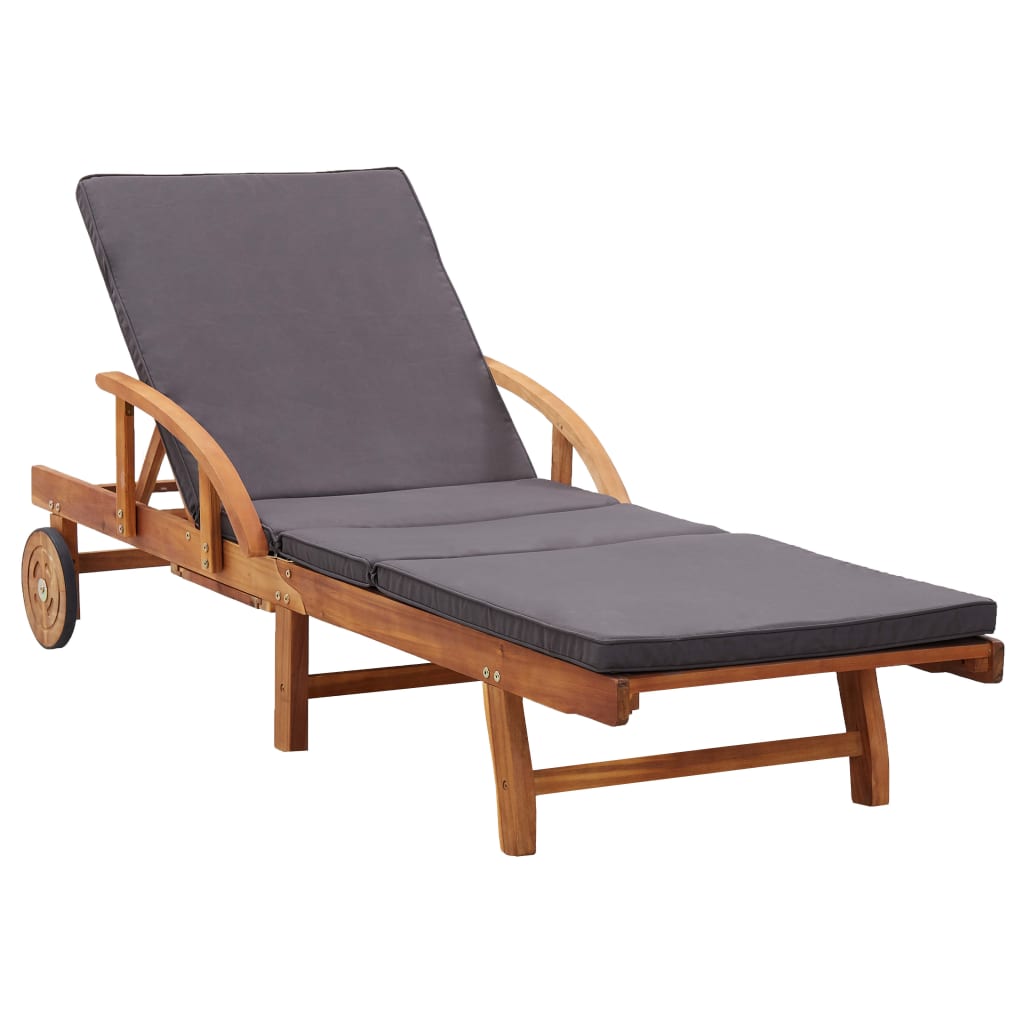 vidaXL Patio Lounge Chair Outdoor Sunlounger with Cushion Solid Acacia Wood-0