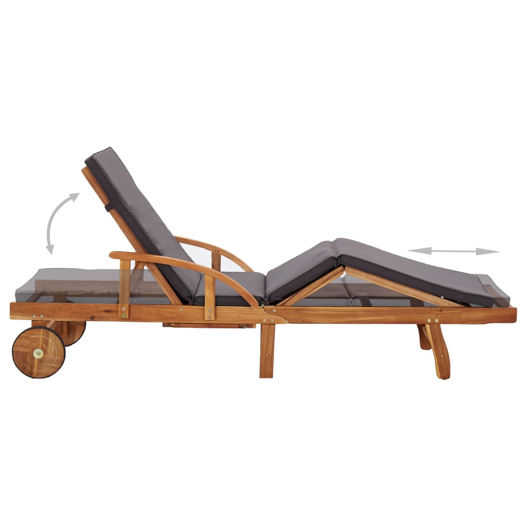 vidaXL Patio Lounge Chair Outdoor Sunlounger with Cushion Solid Acacia Wood-5