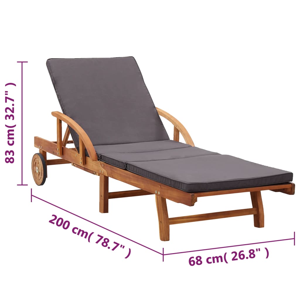 vidaXL Patio Lounge Chair Outdoor Sunlounger with Cushion Solid Acacia Wood-2