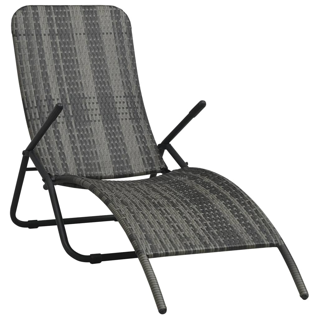 vidaXL Folding Sun Lounger Poly Rattan Gray-0