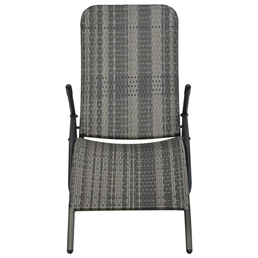 vidaXL Folding Sun Lounger Poly Rattan Gray-1