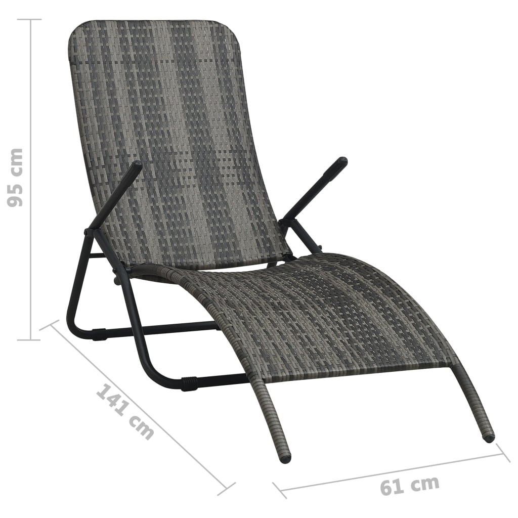 vidaXL Folding Sun Lounger Poly Rattan Gray-6