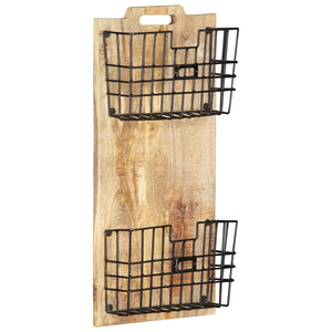 vidaXL Wall-mounted Magazine Rack 13"x3.9"x26.4" Solid Rough Mango Wood-0