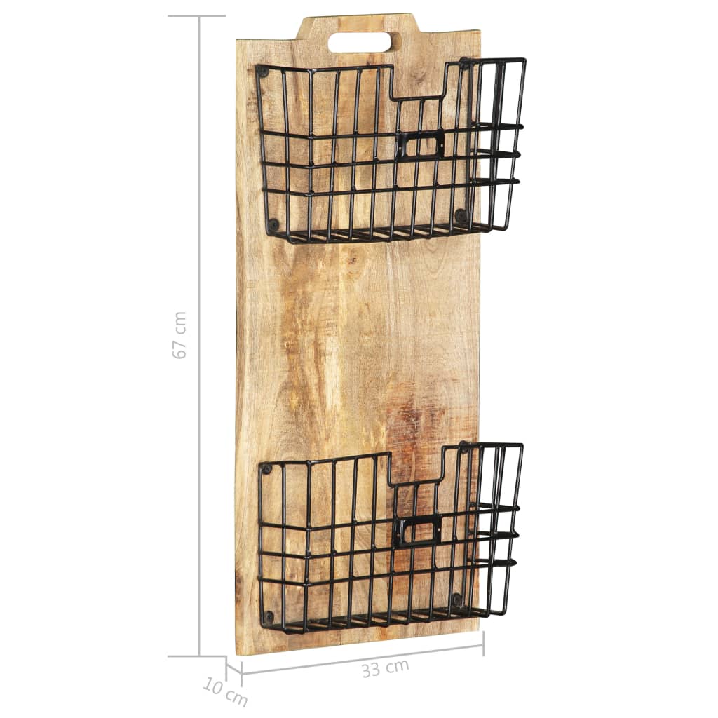 vidaXL Wall-mounted Magazine Rack 13"x3.9"x26.4" Solid Rough Mango Wood-4