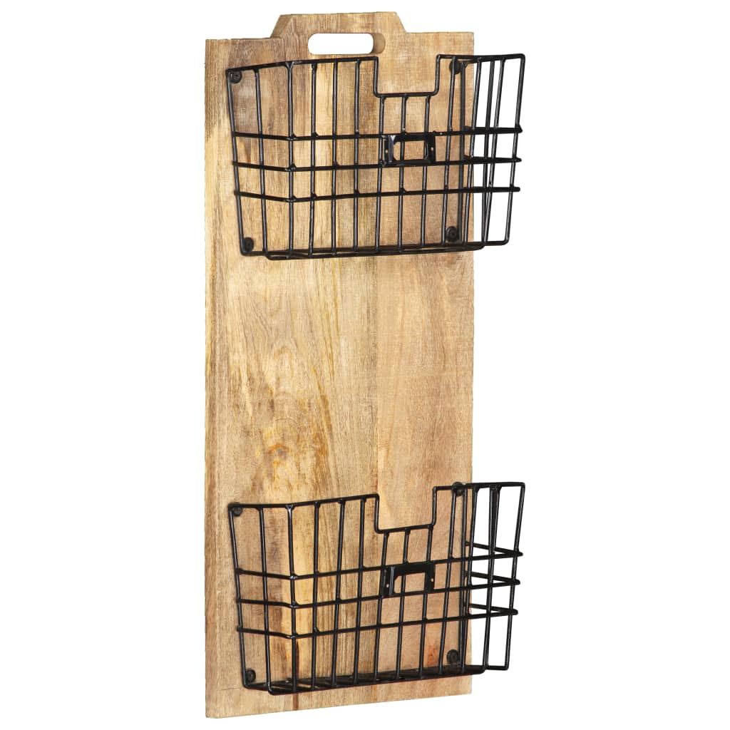 vidaXL Wall-mounted Magazine Rack 13"x3.9"x26.4" Solid Rough Mango Wood-7