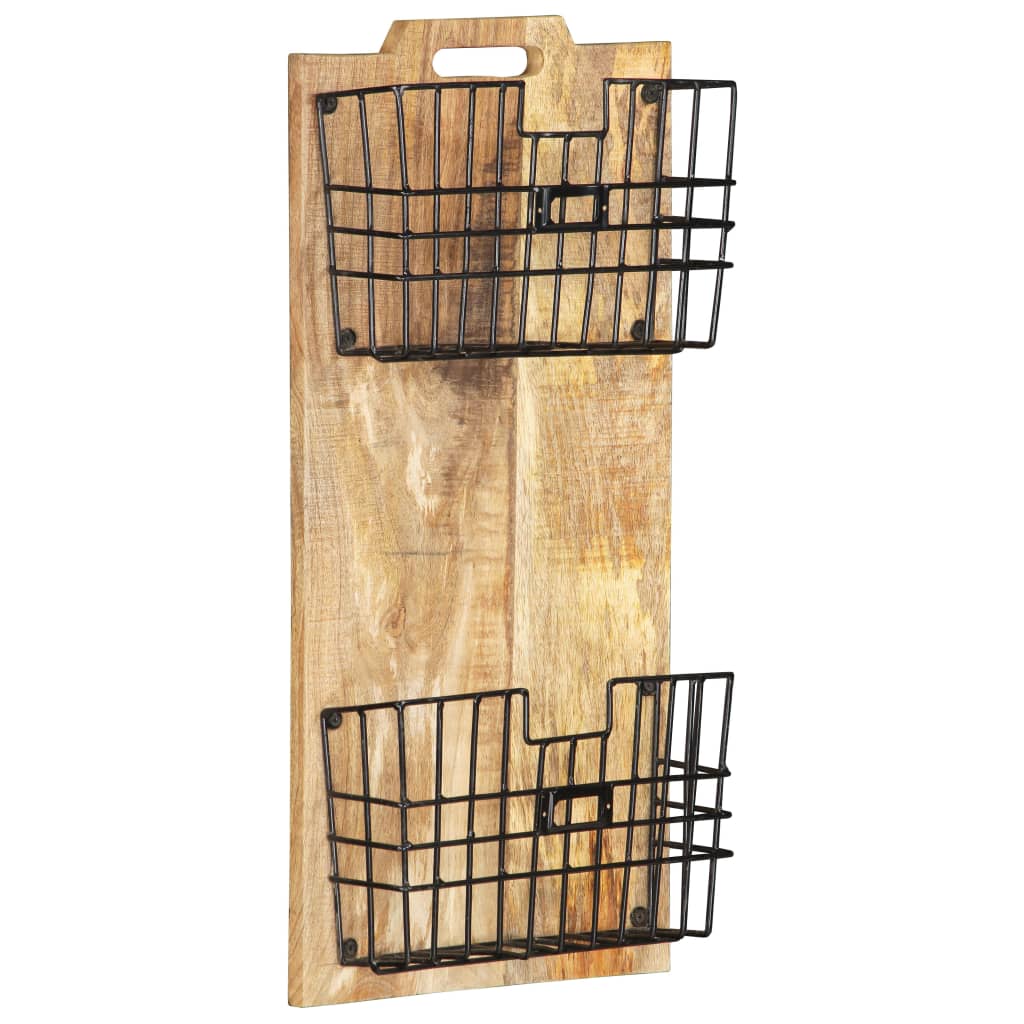 vidaXL Wall-mounted Magazine Rack 13"x3.9"x26.4" Solid Rough Mango Wood-8