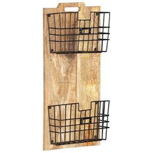 vidaXL Wall-mounted Magazine Rack 13"x3.9"x26.4" Solid Rough Mango Wood-8