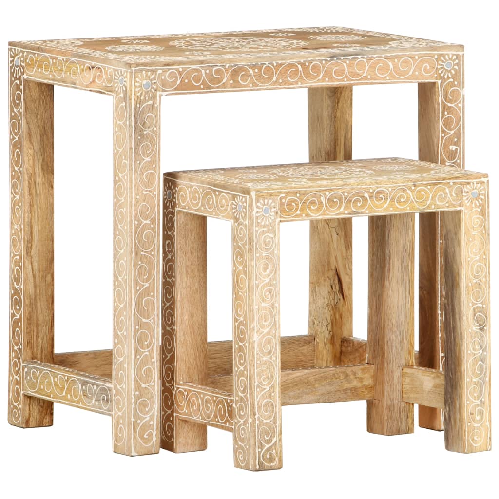 vidaXL 2 Piece Hand-painted Side Table Set Solid Mango Wood-0