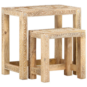 vidaXL 2 Piece Hand-painted Side Table Set Solid Mango Wood-6