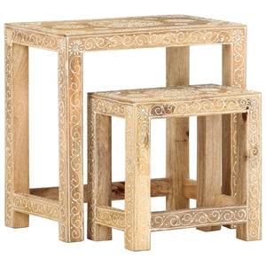 vidaXL 2 Piece Hand-painted Side Table Set Solid Mango Wood-7