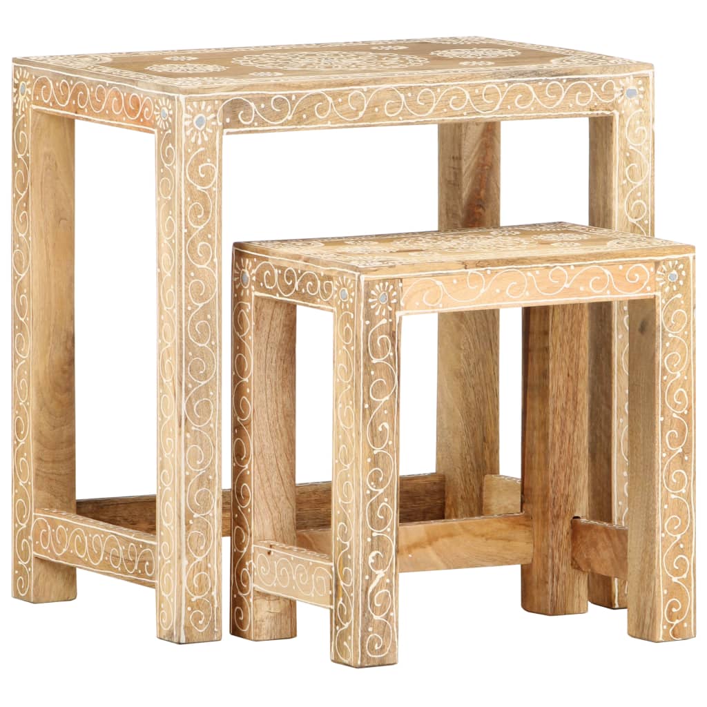 vidaXL 2 Piece Hand-painted Side Table Set Solid Mango Wood-9