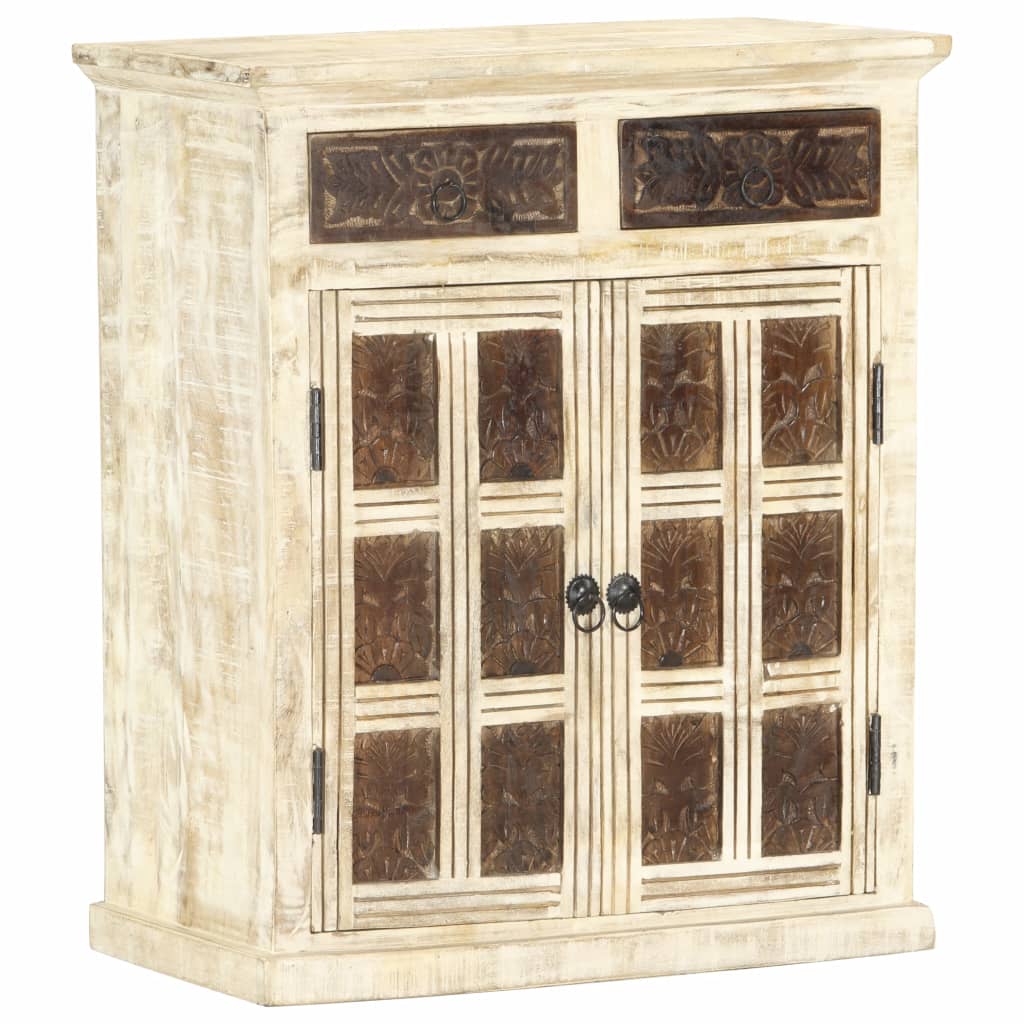 vidaXL Sideboard White 25.6"x11.8"x29.5" Solid Mango Wood-10