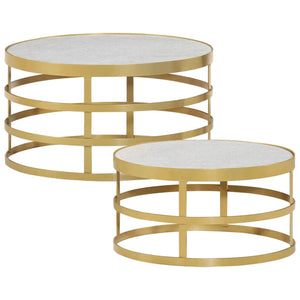 vidaXL 2 Piece Coffee Table Set Marble Brass and White-12