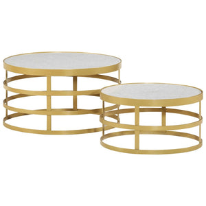 vidaXL 2 Piece Coffee Table Set Marble Brass and White-22