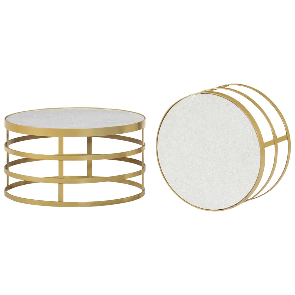 vidaXL 2 Piece Coffee Table Set Marble Brass and White-15