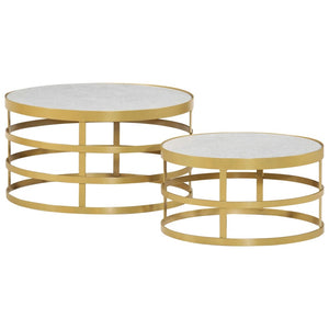 vidaXL 2 Piece Coffee Table Set Marble Brass and White-20