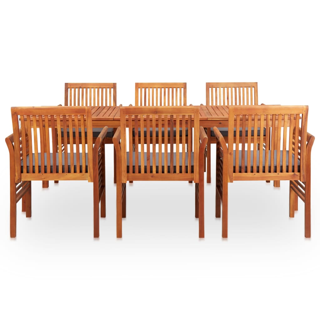 vidaXL Solid Acacia Wood 7/9 Piece Outdoor Dining Set with Cream/Gray Cushions-10