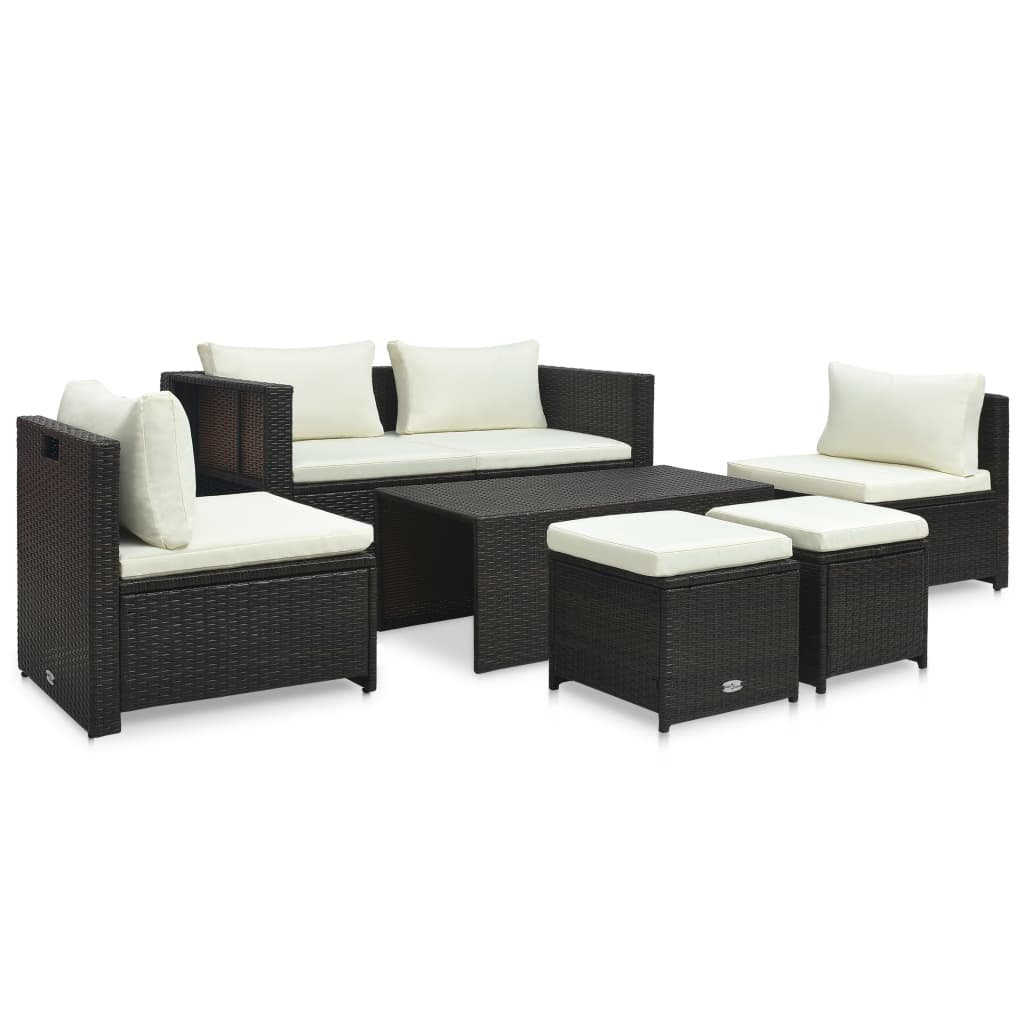 vidaXL Patio Furniture Set 6 Piece Sectional Sofa with Coffee Table Rattan-9