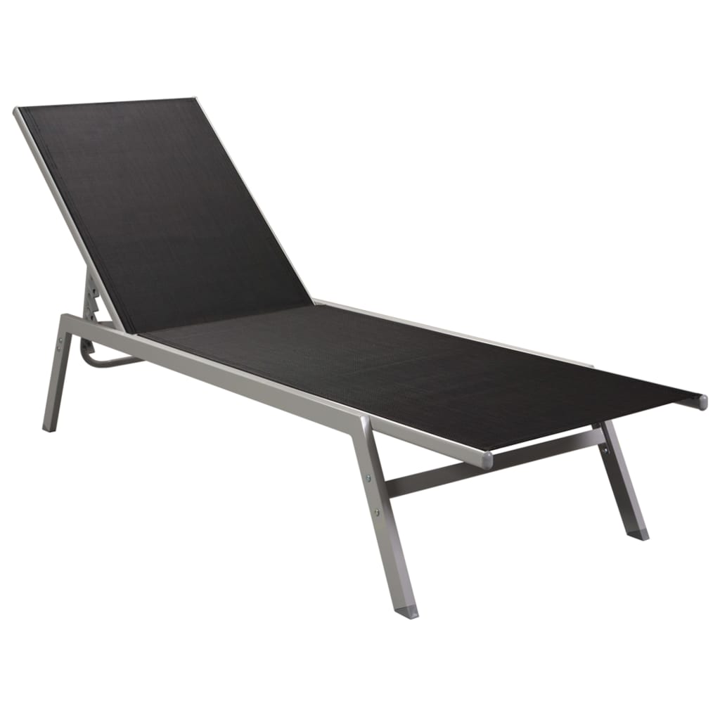 vidaXL Sun Lounger Steel and Textilene Black-1