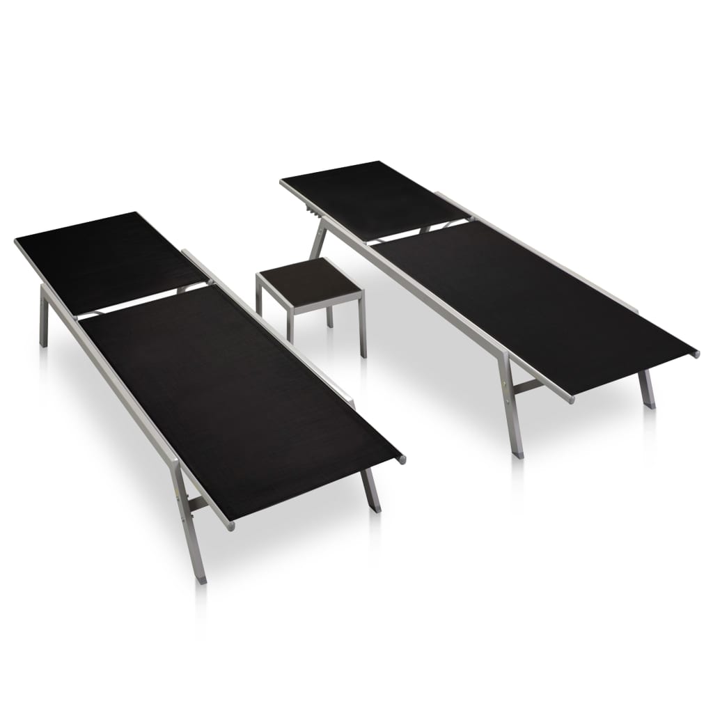 vidaXL Sun Loungers 2 pcs with Table Steel and Textilene Black-1