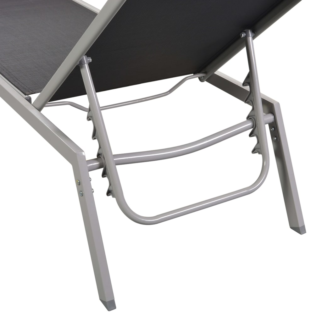 vidaXL Sun Loungers 2 pcs with Table Steel and Textilene Black-3