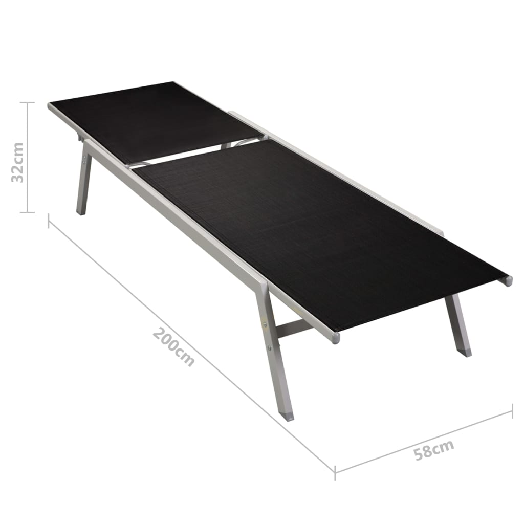 vidaXL Sun Loungers 2 pcs with Table Steel and Textilene Black-5