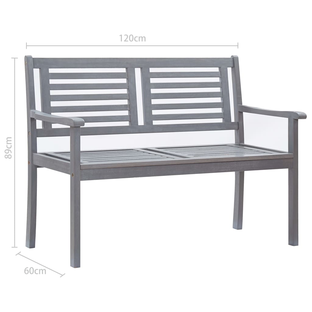 vidaXL Patio Furniture 3 Seater Outdoor Patio Bench Gray Solid Wood Eucalyptus-5