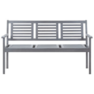 vidaXL Patio Furniture 3 Seater Outdoor Patio Bench Gray Solid Wood Eucalyptus-0