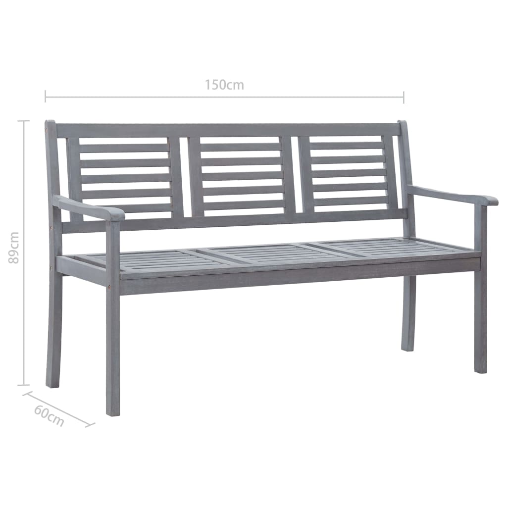 vidaXL Patio Furniture 3 Seater Outdoor Patio Bench Gray Solid Wood Eucalyptus-10