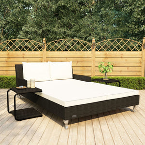 vidaXL Daybed 2-Person Patio Garden Sun Lounge Bed with Cushions Poly Rattan-10