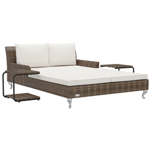 vidaXL Daybed 2-Person Patio Garden Sun Lounge Bed with Cushions Poly Rattan-14