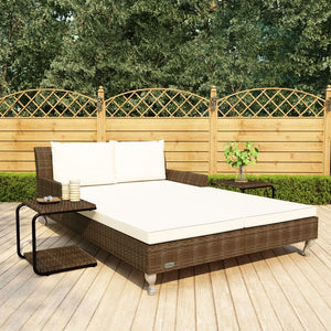 vidaXL Daybed 2-Person Patio Garden Sun Lounge Bed with Cushions Poly Rattan-13