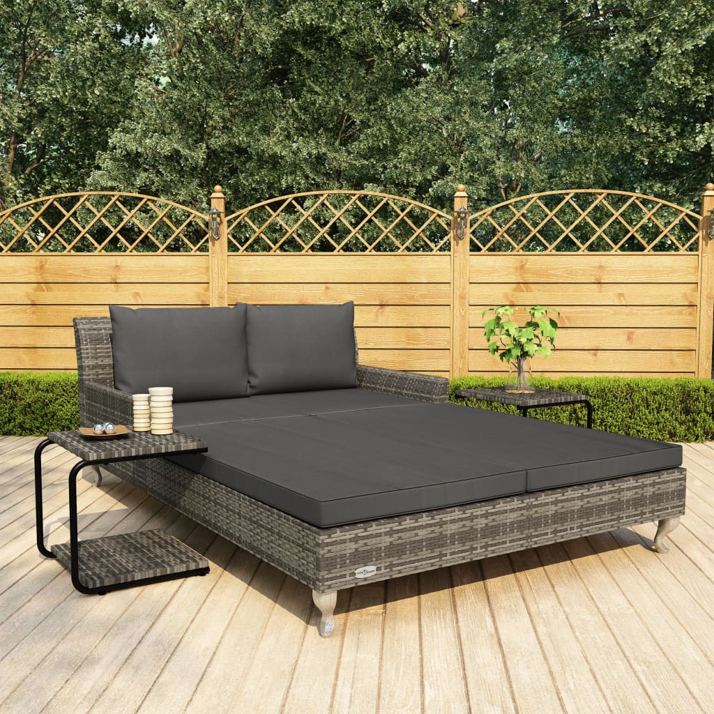 vidaXL Daybed 2-Person Patio Garden Sun Lounge Bed with Cushions Poly Rattan-16