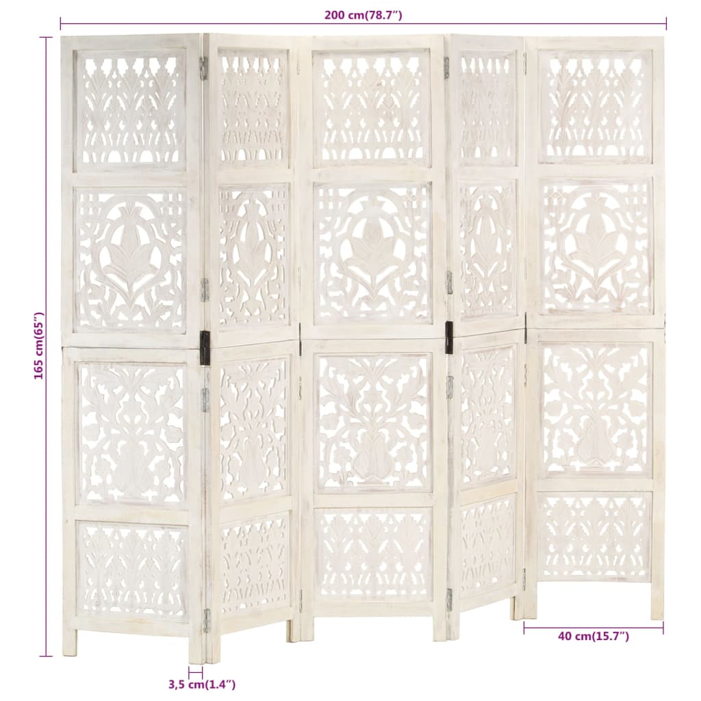 vidaXL Room Divider Hand Carved Room Divider Privacy Screen Solid Wood Mango-32