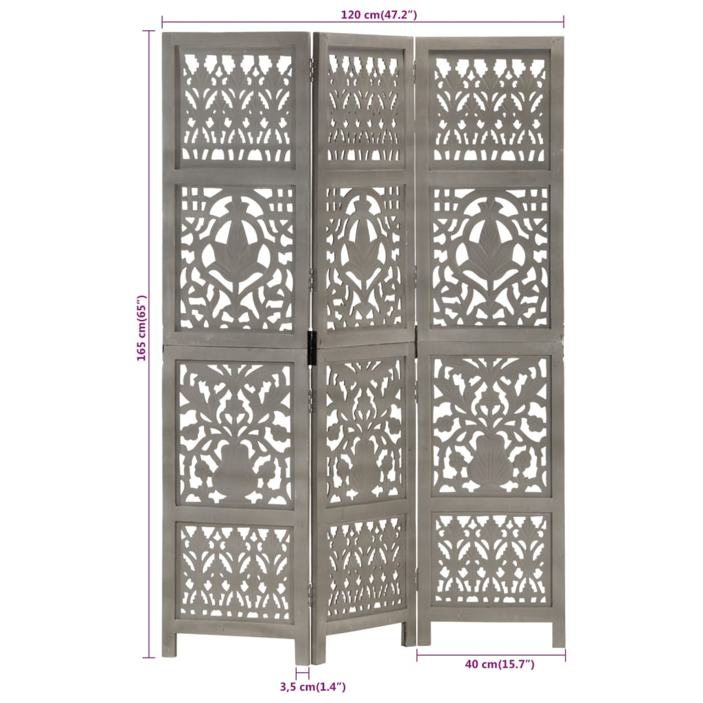 vidaXL Room Divider Hand Carved Room Divider Privacy Screen Solid Wood Mango-30