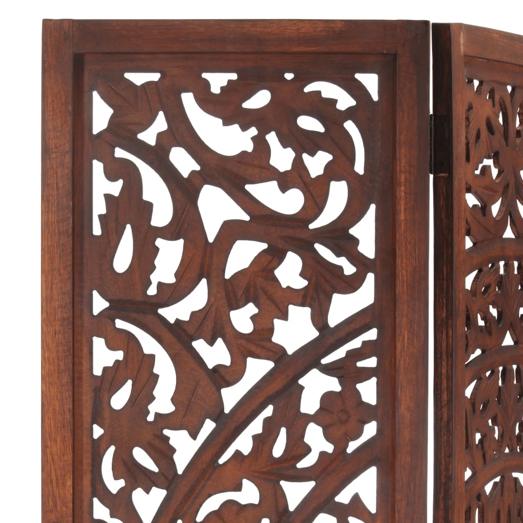 vidaXL Room Divider Hand Carved 3 Panel Room Divider Screen Solid Wood Mango-0