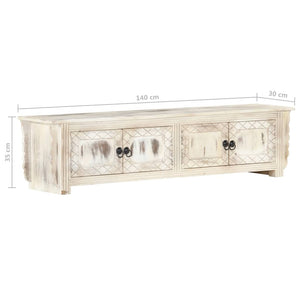 vidaXL TV Stand White 55.1"x11.8"x13.8" Solid Wood Mango-5